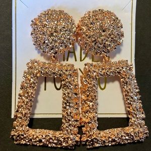 Rose Gold Rectangle Textured Drop Earrings